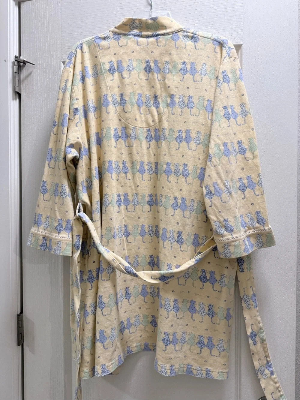 Charter Club Pale Yellow Cat-Print Cotton Robe